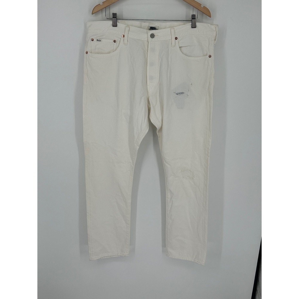Polo Ralph Lauren The Sullivan Slim Jeans Mens 36x30 Patch Distressed White Z9
